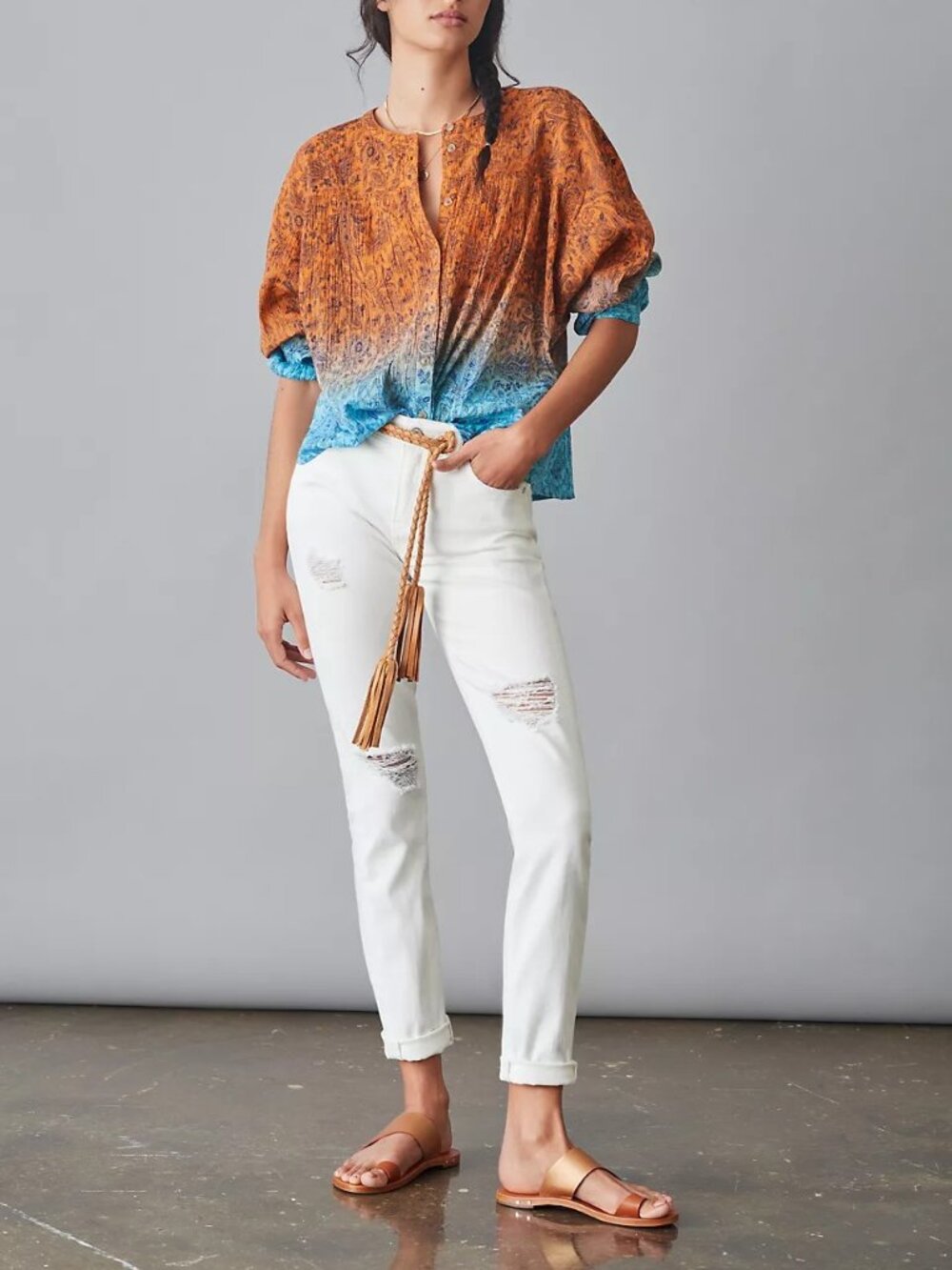 Pilcro by Anthropologie Paisley Ombré Cotton Button Front Blouse Size Small NWT